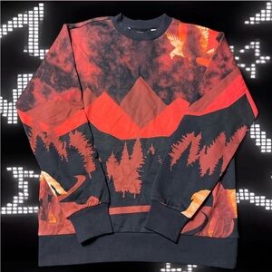 Black Scale Red and Black Jacquard Mountain Graphic Sweater